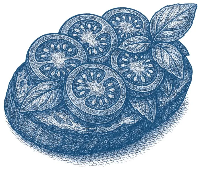 Disegno di bruschette al pomodoro e basilico