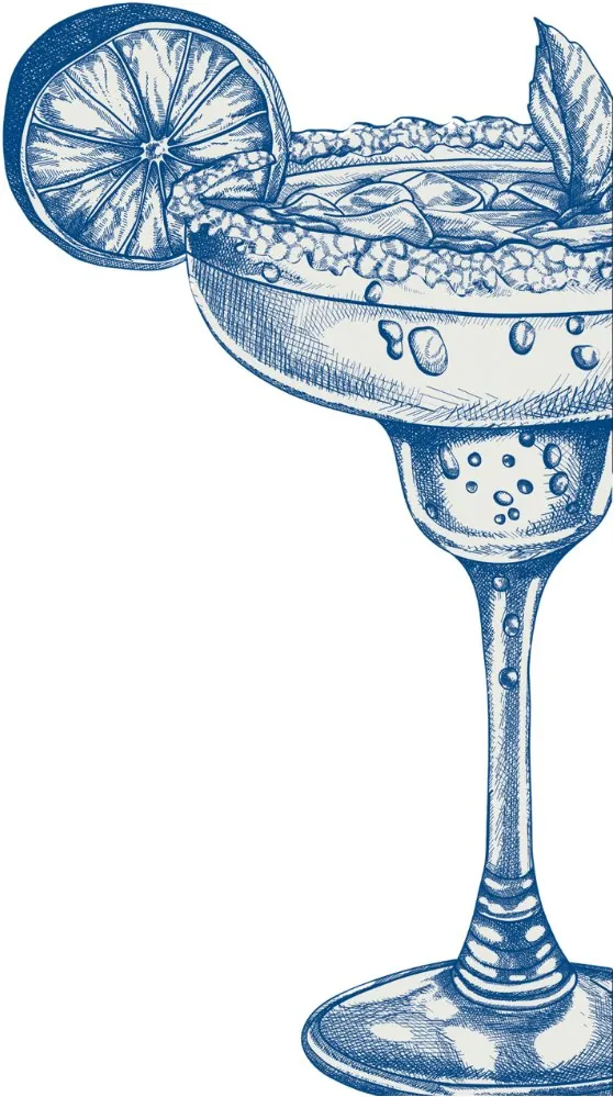Disegno di un cocktail con fetta d'arancia