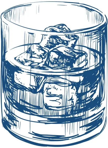 Disegno di un bicchiere di liquore con ghiaccio