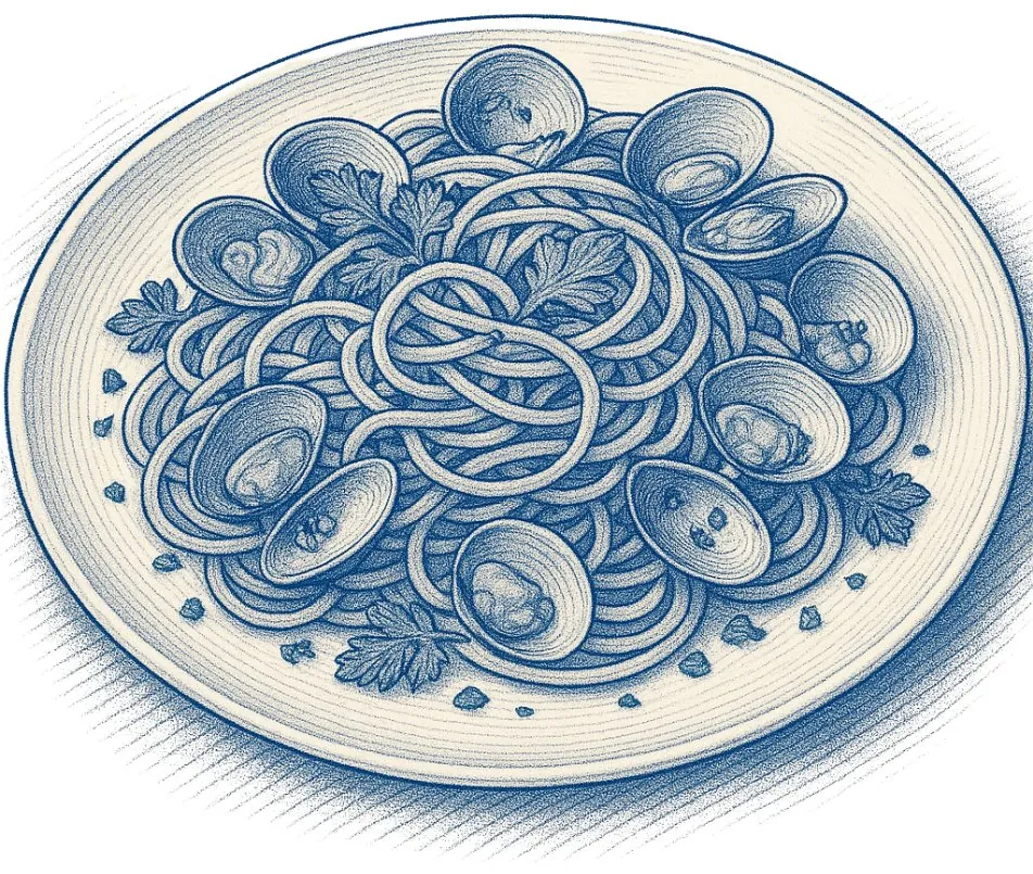 Disegno di un piatto di spaghetti alle vongole